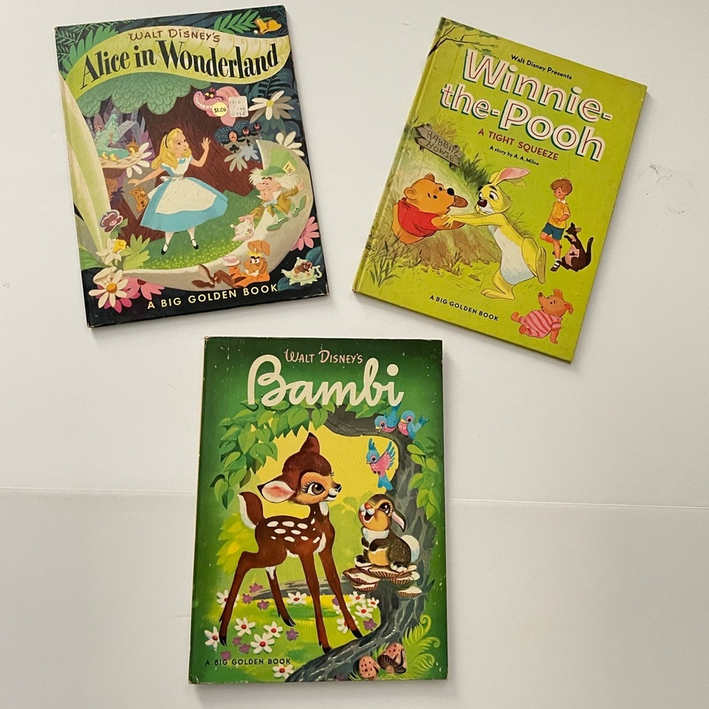 3 VINTAGE Walt Disney’s Books Bambi, Alice In Wonderland, Winnie the Pooh